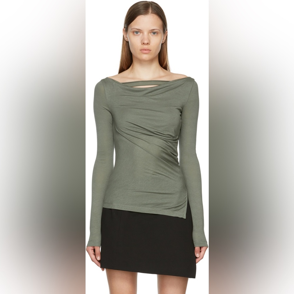 Helmut Lang Ruched Long-Sleeve Top - Fog - size XS